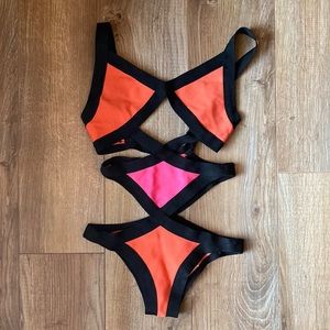 Pink and orange ombré cut out swimsuit